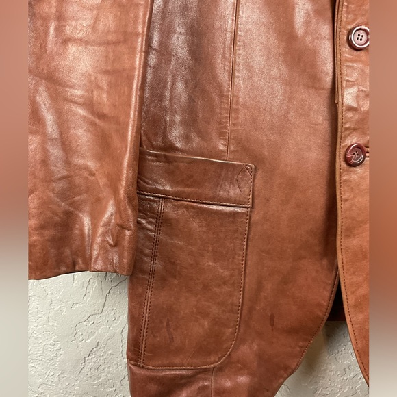 Men’s Vintage Bertini Brown Leather Blazer Jacket Button Down Size 42L - Picture 9 of 14